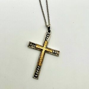 Vintage Silver and Gold Cross Pendant Necklace​​